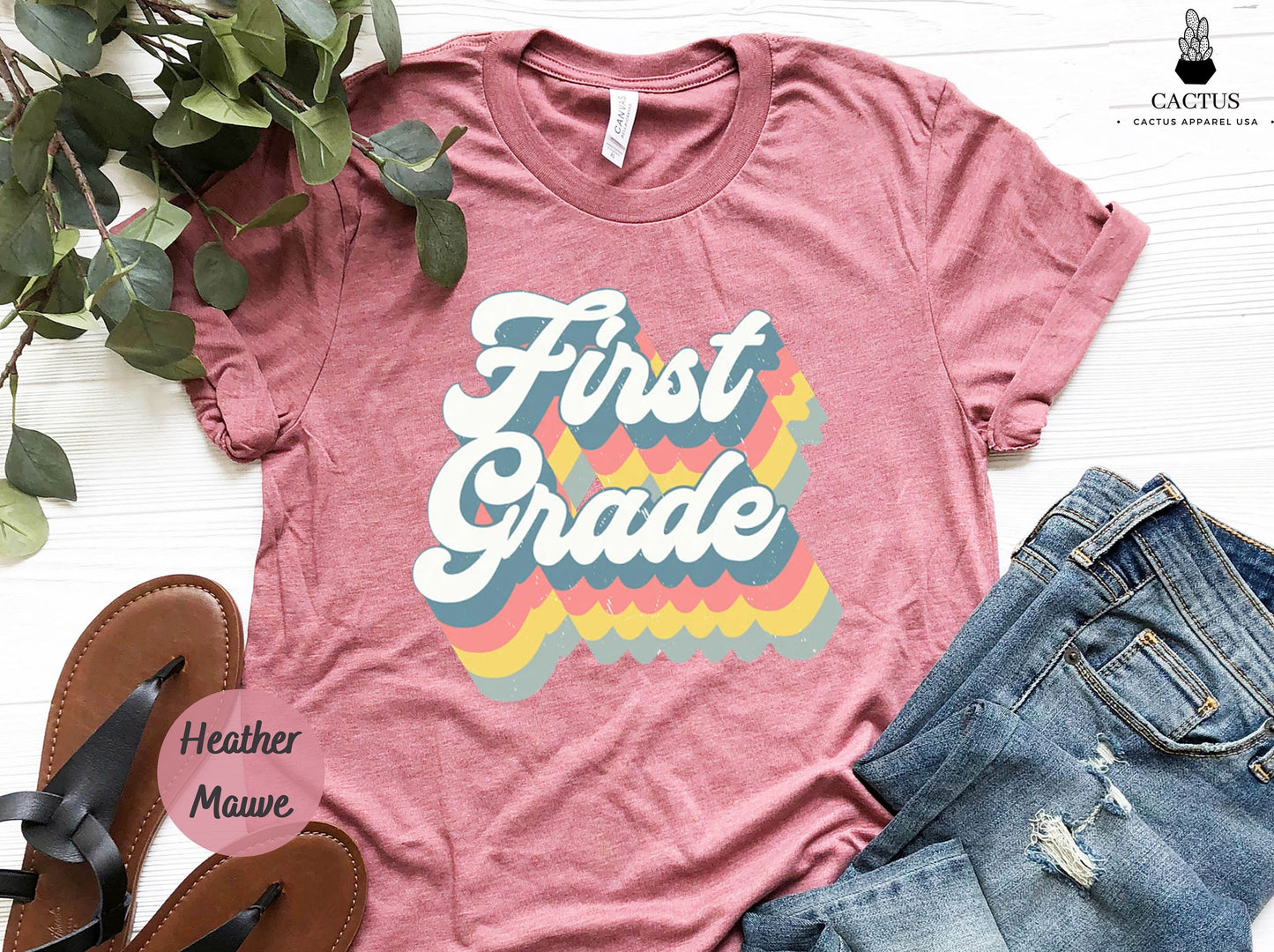 First Grade Teacher Shirt Retro Rainbow Design,Teacher Gift For Women, Grade Level Tee,1stGrade Teacher Gift,Cute Teacher Shirt,Teacher Tees