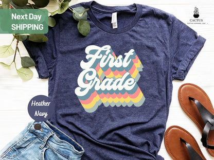 First Grade Teacher Shirt Retro Rainbow Design,Teacher Gift For Women, Grade Level Tee,1stGrade Teacher Gift,Cute Teacher Shirt,Teacher Tees