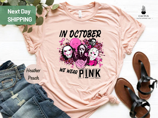 In October We Wear Pink Horror Shirt, Breast Cancer Awareness Shirt, Michael Myers Breast Cancer Awareness Shirt, We Wear Pink Shirt