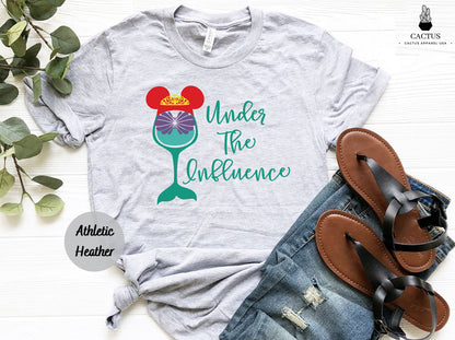 Disney Little Mermaid Under The Influence Shirt, Ariel Drinking Wine Glass Shirt, Family Matching Vacation Food and Wine Festival, Wine Fest