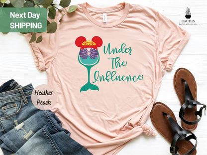 Disney Little Mermaid Under The Influence Shirt, Ariel Drinking Wine Glass Shirt, Family Matching Vacation Food and Wine Festival, Wine Fest