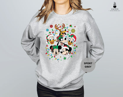 Disney Friends Lights Christmas Sweatshirt, Mickey and Friends Christmas Sweat, Christmas Lights, Christmas Gifts, Disneyland Christmas Tee