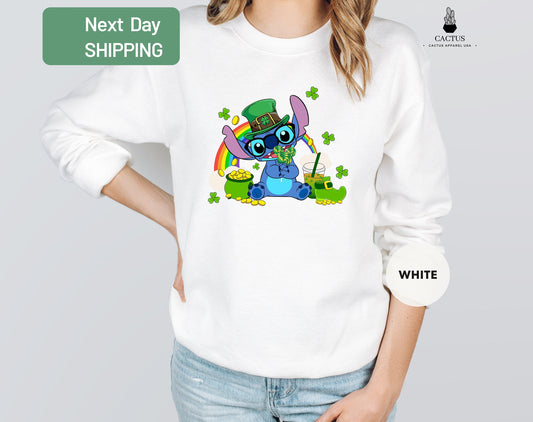 Stitch St Patrick's Day Sweatshirt, Stitch With Pot Of Gold Sweatshirt, Disney Stitch Lucky Shirt, Lucky Gift Shirt, Irish Family Gifts