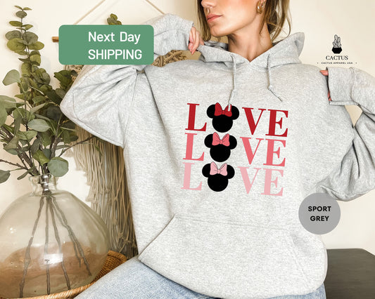 Love Minnie Mouse Hoodie, Valentines Day Minnie Mouse Hoodie, Mickey Mouse Hoodie, Disney Shirt, Disney Love Shirt, Mickey Mouse Shirt