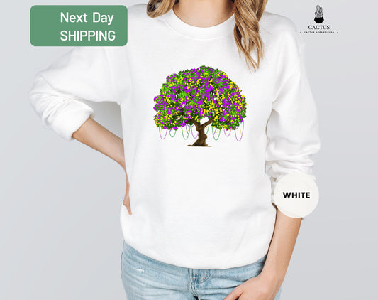 Mardi Gras Sweatshirt, Mardi Gras Tree Sweatshirt, Watercolor Mardi Gras Bead Tree, Mardi Gras Carnival Shirt, Saints Sweatshirt