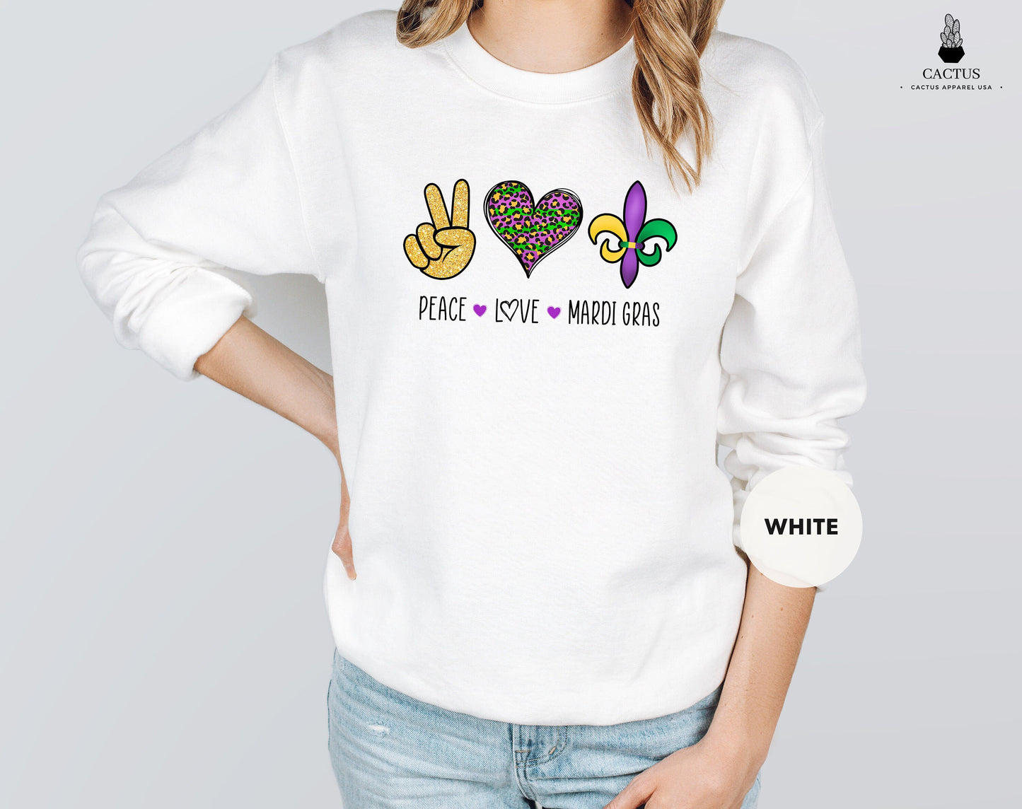 Peace Love Mardi Gras Sweatshirt, Nola Shirt, Fat Tuesday Shirt, Flower de Luce Tee, Saints New Orleans Shirt, Mardi Gras Carnival