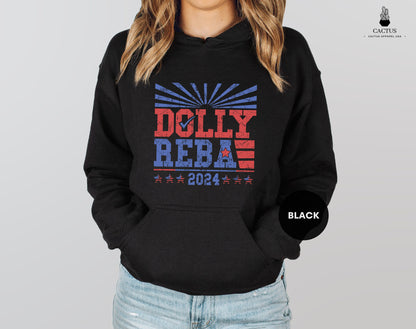 Dolly Reba 2024 Vintage Hoodie, Dolly and Reba For President Hoodie, Funny Election Hoodie, 4th of July Hoodie, Country Music Hoodie