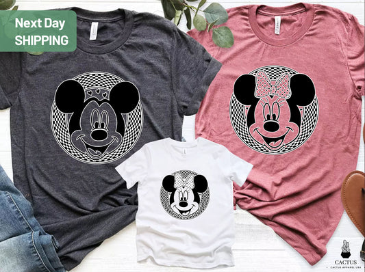 Retro Disney Shirts, Mickey Checkered Shirt, Disney Family Shirts, Minnie Mouse Tees, Vintage Disney Tee, Disneyland, Disneyworld Shirts