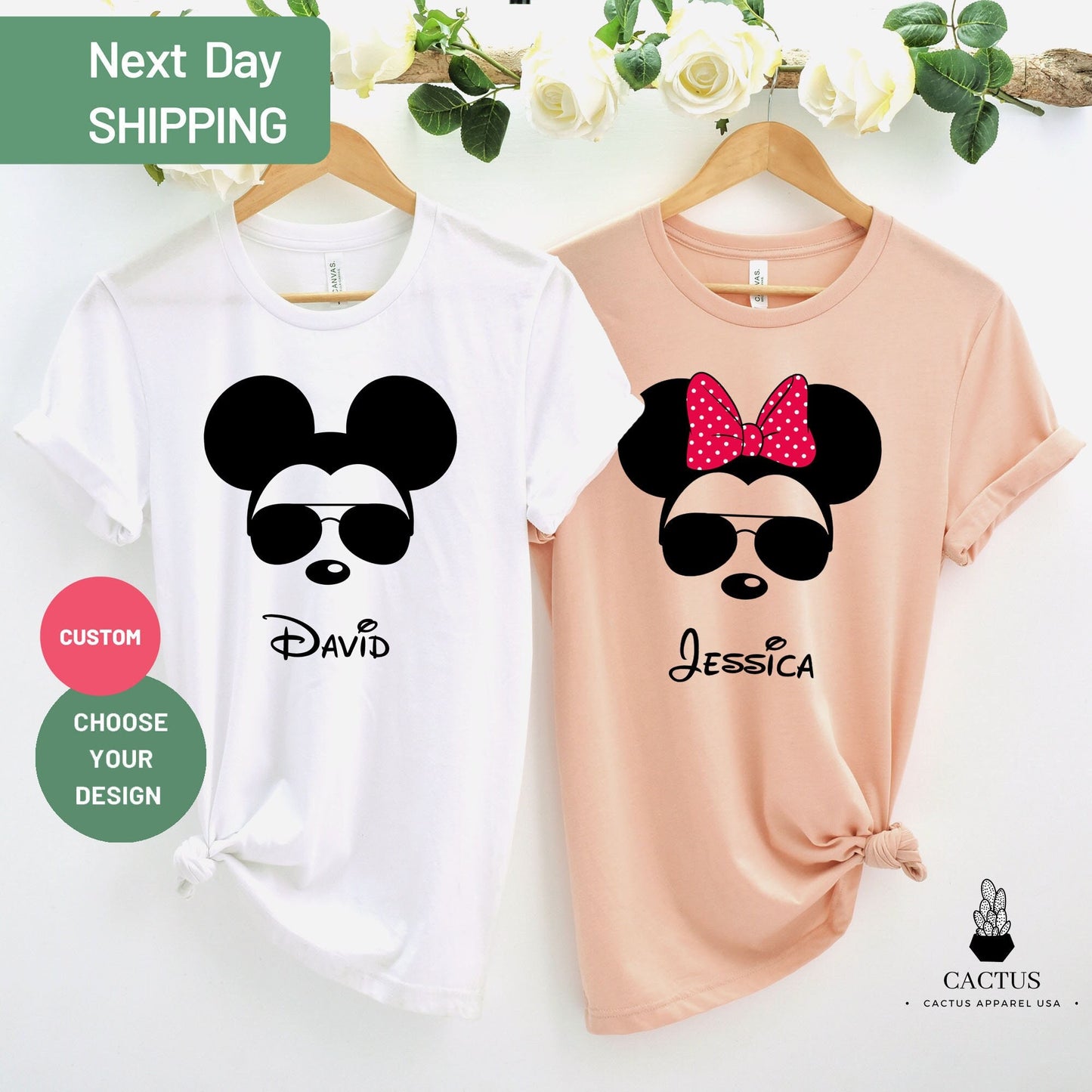 Custom Name Minnie and Mickey Shirt, Family Matching Shirt, Disney Shirt, Anniversary Gift, Couples Shirt, Couples Gift, Disney Vacation