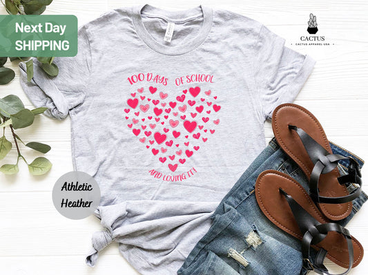 Cute 100 Days of School and Still Loving It Heart Shirt, Funny Teacher Shirt, Teacher Gift, 100th Day of School Shirt, Student Shirt