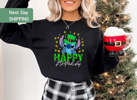 Happy St Patrick's Day, Stitch St Patrick's Day Sweatshirt, Stitch Sweatshirt, Disney Stitch Lucky Shirt, Lucky Gift Sweatshirt,