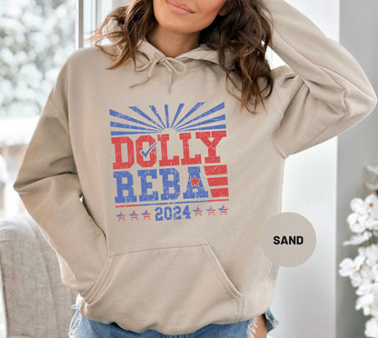 Dolly Reba 2024 Vintage Hoodie, Dolly and Reba For President Hoodie, Funny Election Hoodie, 4th of July Hoodie, Country Music Hoodie