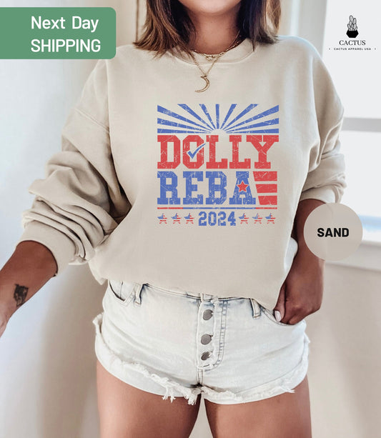 Dolly Reba 2024 Vintage Sweatshirt, Dolly and Reba For President Sweatshirt, Funny Election Shirts, Country Music Sweatshirts