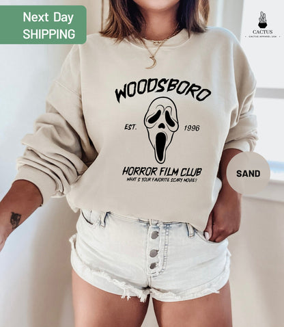 Woodsboro Horror Club Sweatshirt, Scream Sweatshirt, Scream-Ghost, Halloween Sweatshirt, Ghost Sweatshirt