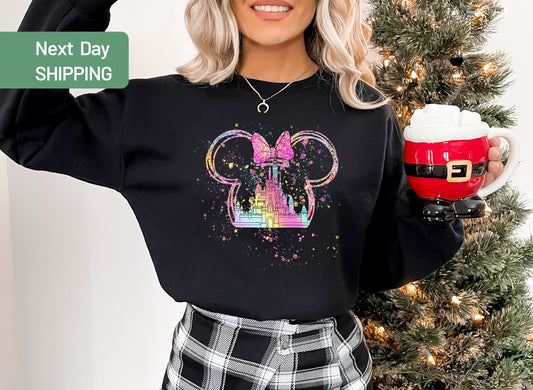 Disney Watercolor Castle Minnie Sweatshirt, Disney Castle, Disney Vacation Sweatshirt, Disney Trip Sweatshirt, Disney Sweatshirt