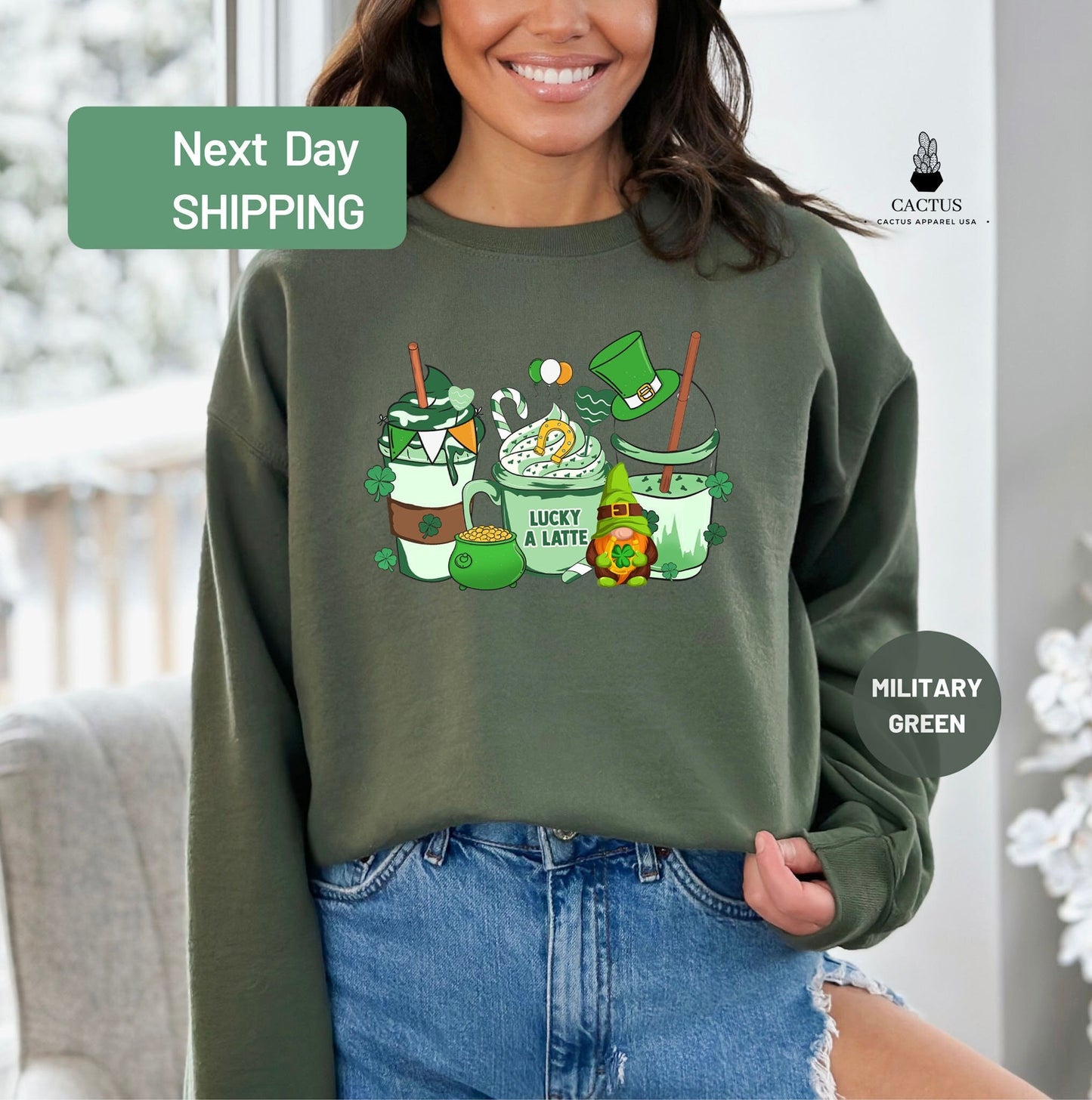 St Patrick Coffee Sweatshirt, Coffee Lover Gift, Irish Shamrock Sweatshirt, St Patrick Day Gift, Shamrock Lucky Sweatshirt, Four Leaf Clover