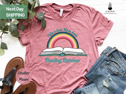 Reading Shirt, Book Lover Gift, Librarian Shirt, Teacher Shirts, Vintage Retro Rainbow Tshirt, Book Gifts, Bookish Shirt, Book Lover Shirt