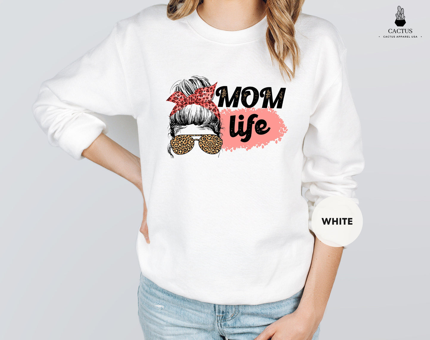 Messy Mom Bun Leopard Sunglasses Sweatshirt, Leopard Mom Sweatshirt, Leopard Mom Life Sweatshirt, Mom Shirt, Mama Sweatshirt, Gift for Mom